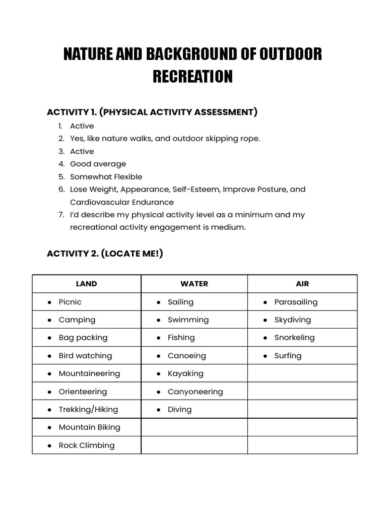 Benefits of Outdoor Recreation Activities | PDF | Snorkeling | Outdoor ...