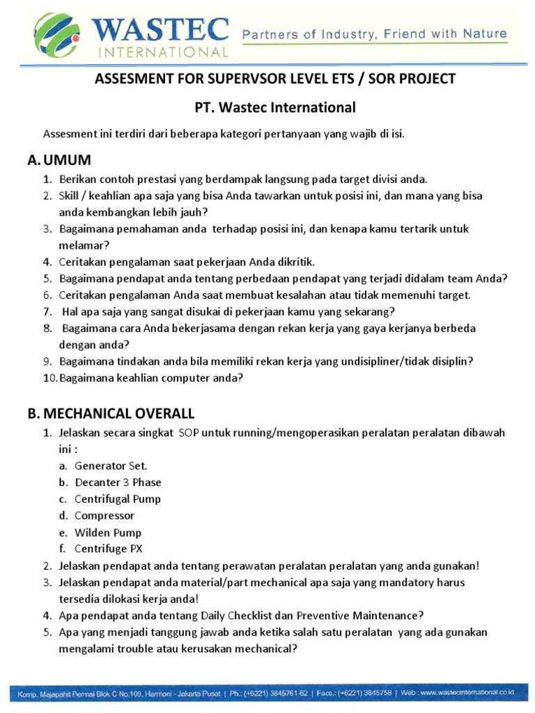 Penilaian Supervisor Proyek ETS Wastec | PDF