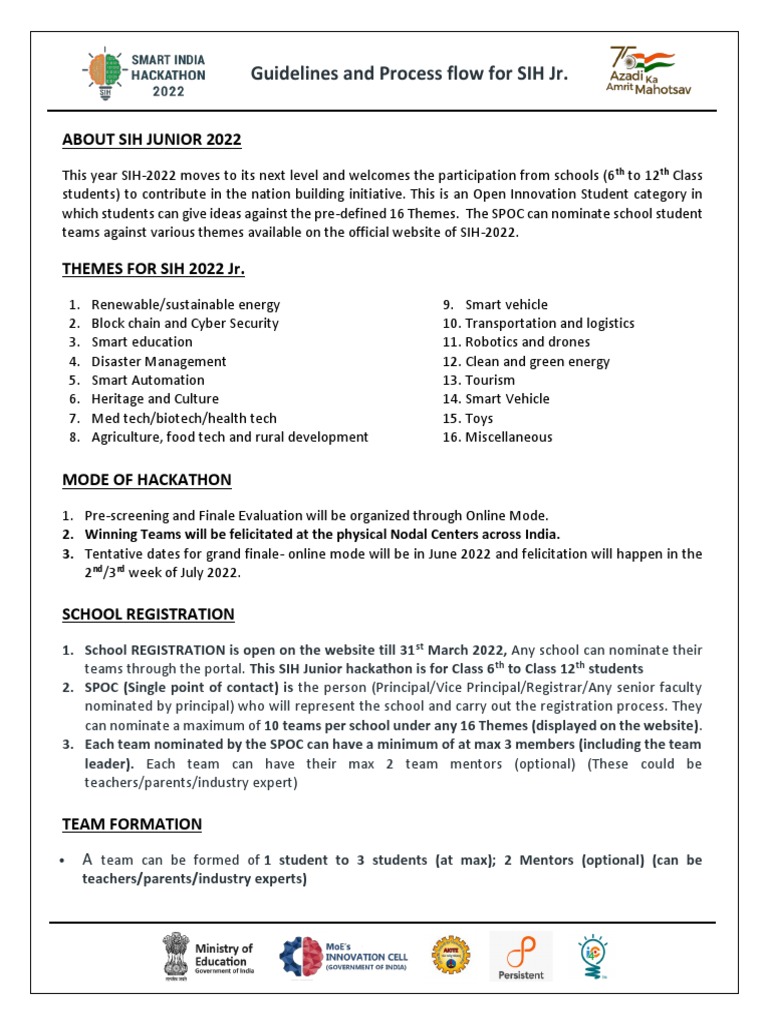 SIH Junior 2022 Hackathon Guide | PDF