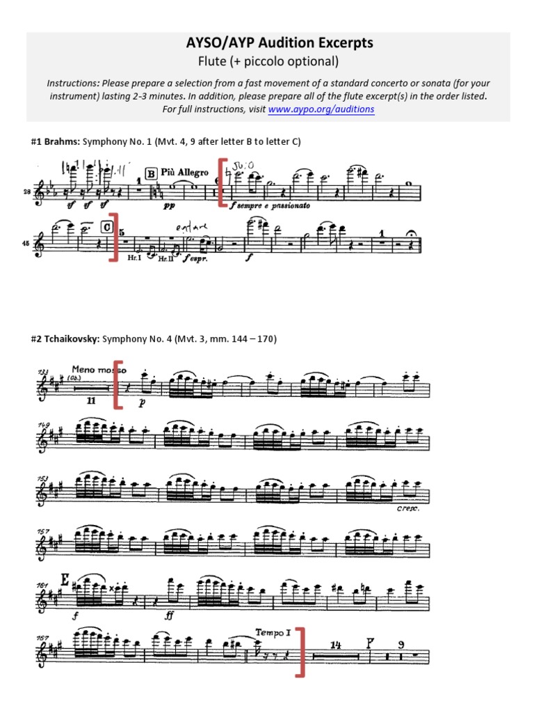 AYSO/AYP Audition Excerpts Flute (+ Piccolo Optional) PDF