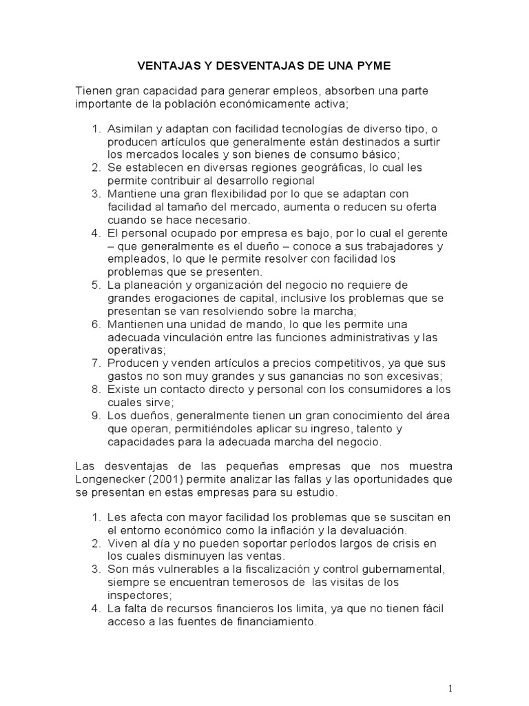 Ventajas y Desventajas de Una Pyme | PDF