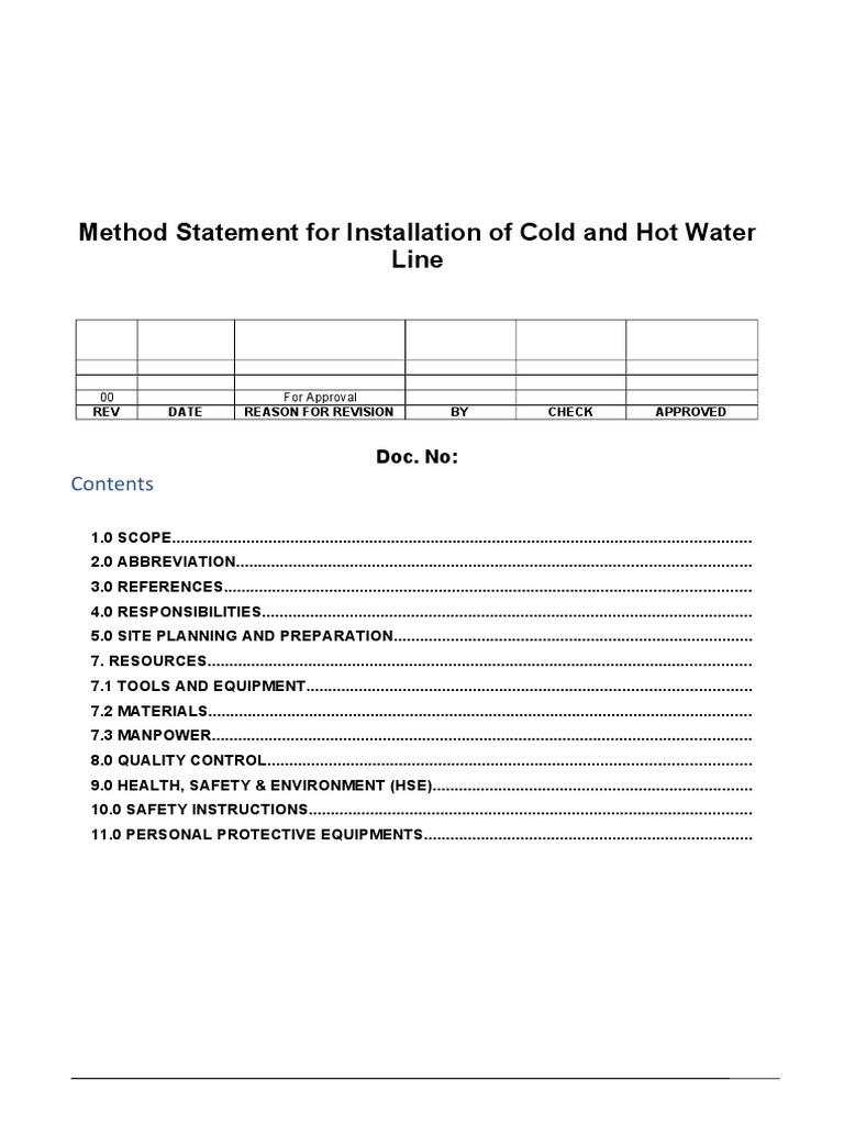 PPR Pipe Installation Method Statement | PDF | Pipe (Fluid Conveyance ...