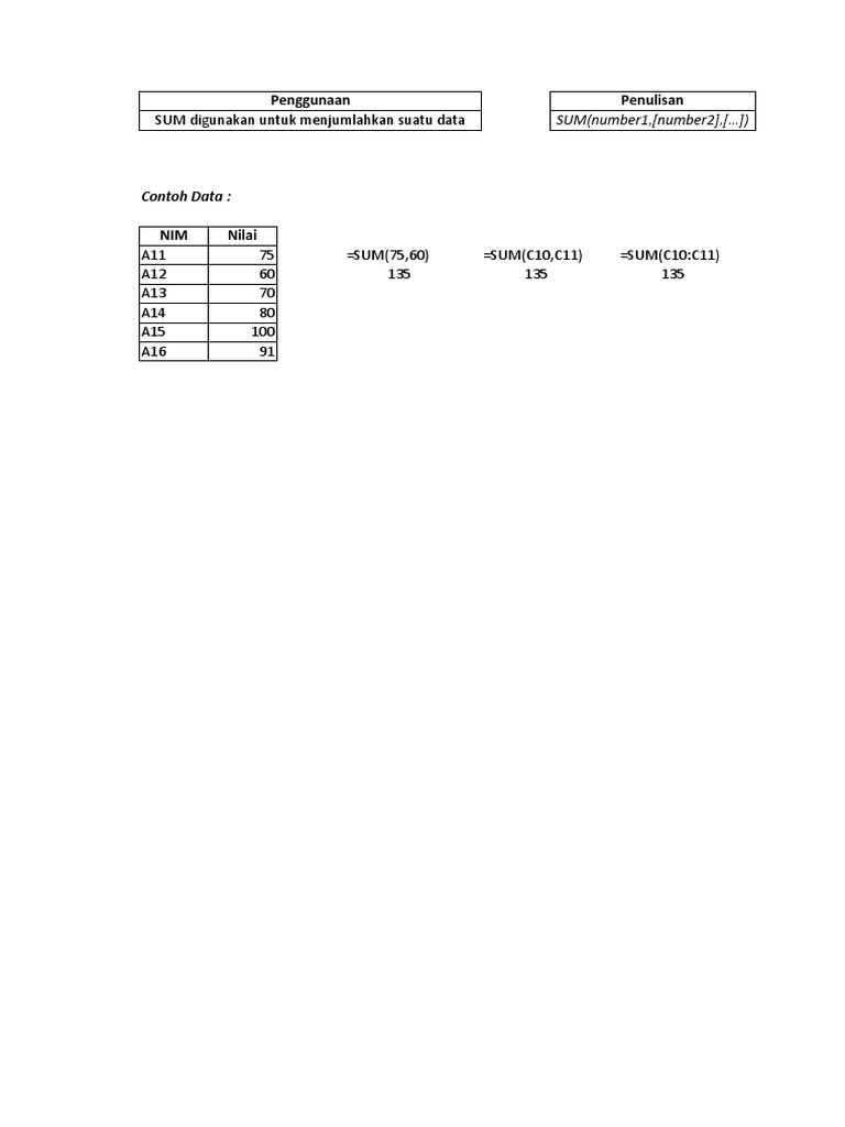 Panduan Fungsi Excel: SUM, COUNT, AVERAGE | PDF