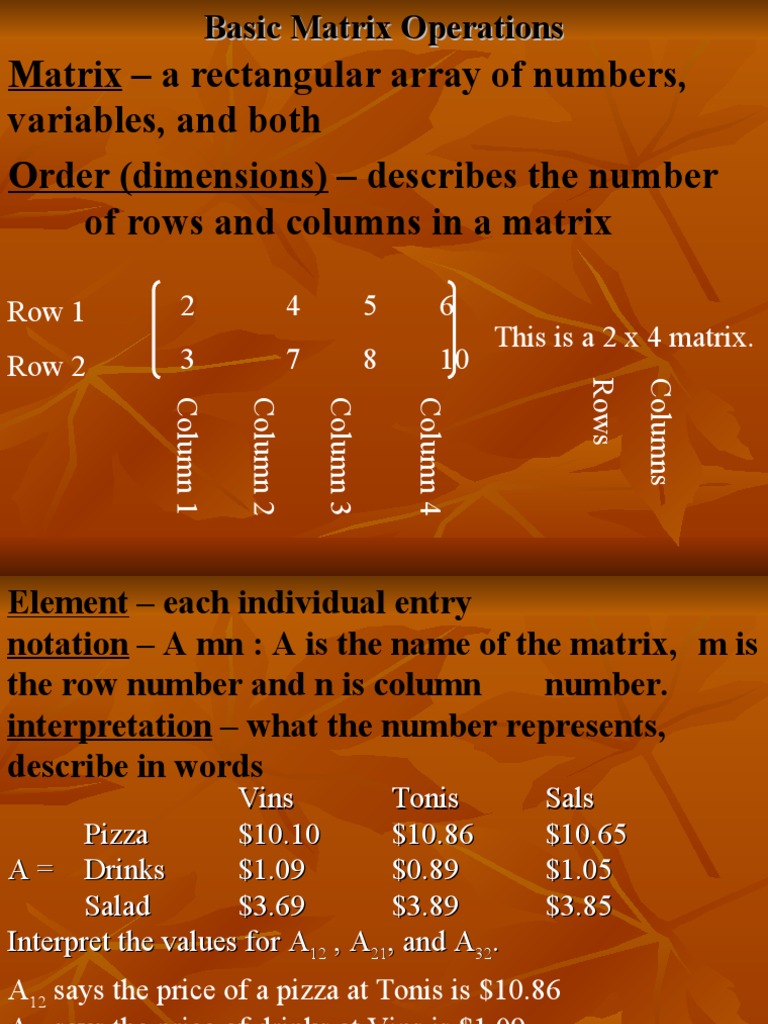 Matrix - A Rectangular Array of Numbers, Variables, and Both Order ...