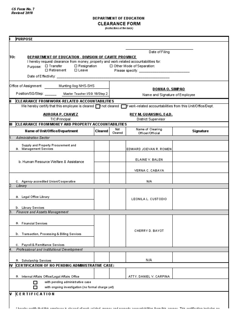 CS Form No. 7 Clearance Form Rev. 01 PDF Economies Business