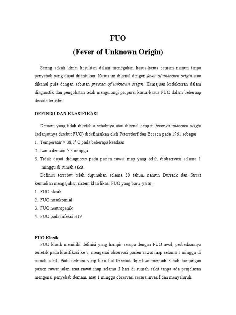Panduan Lengkap tentang Fever of Unknown Origin | PDF