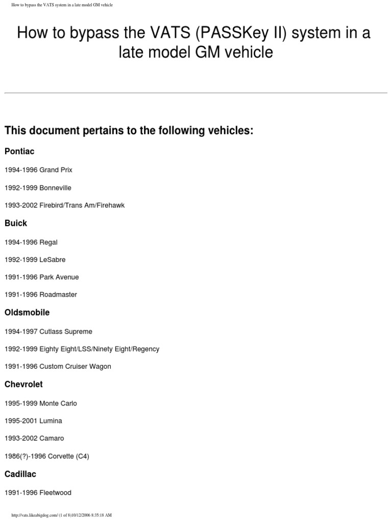 How To Bypass The VATS System PDF Electrical Connector Resistor