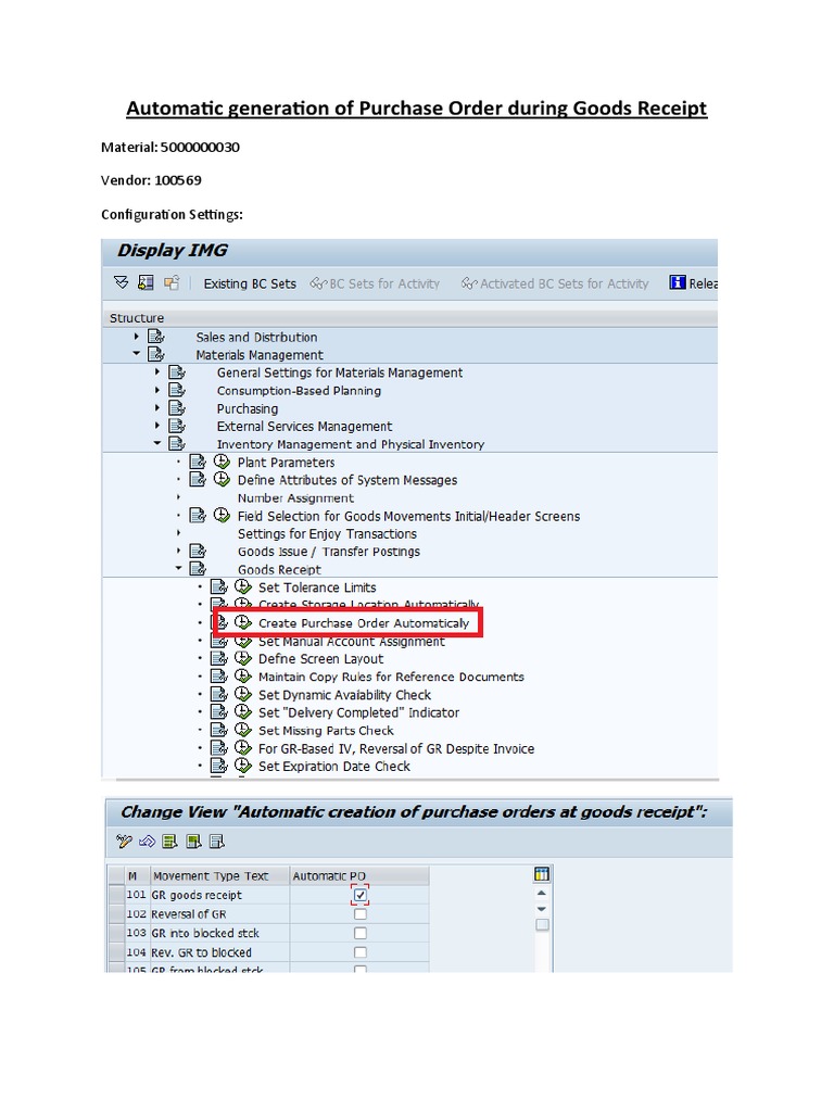 Auto PO Creation in Goods Receipt Process | PDF