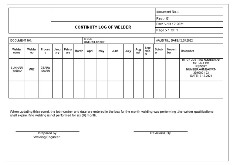 Continuti Log Wo7 Rev 01 | PDF | Welding | Construction