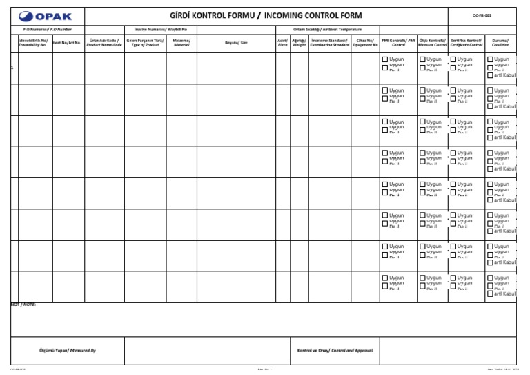 QC-FR-003 Girdi Kontrol Formu | PDF