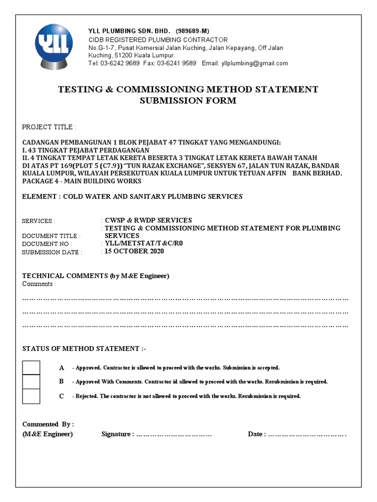 Method Statement Testing & Commissioning PDF