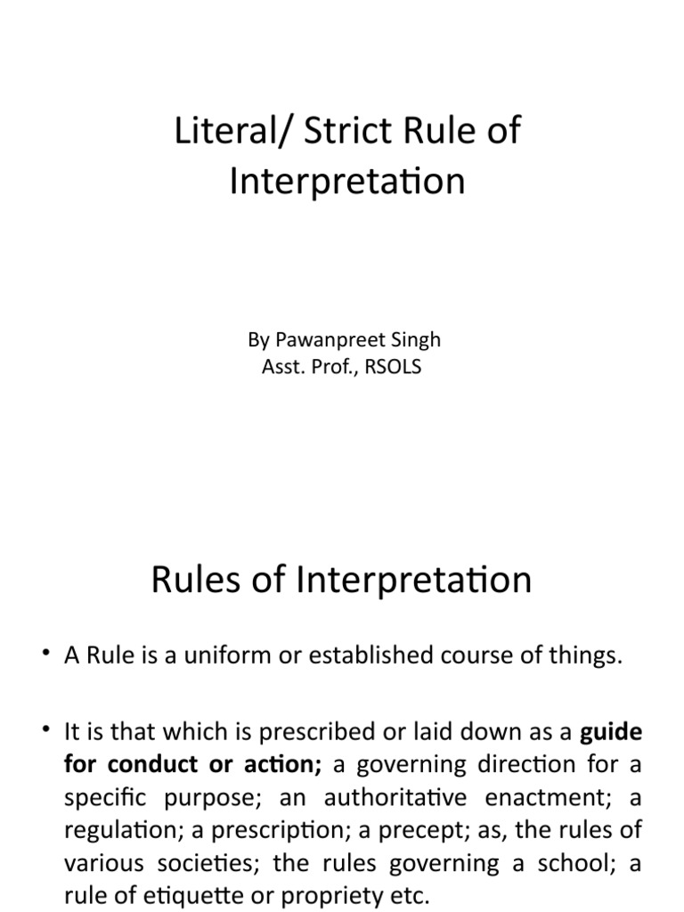 Literal Rule or Strict Rule of Interpretation PDF Plain Meaning