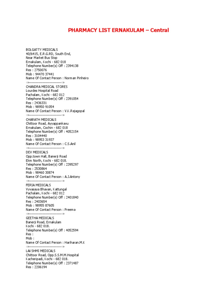 PHARMACY LIST EKMCentral PDF