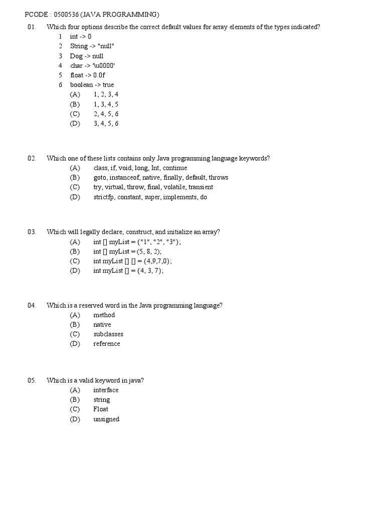 Javaprogramming Objective (0500536) | PDF | Class (Computer Programming ...