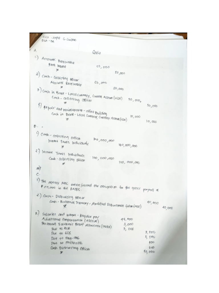 Government Accounting Journal Entries Quiz PDF