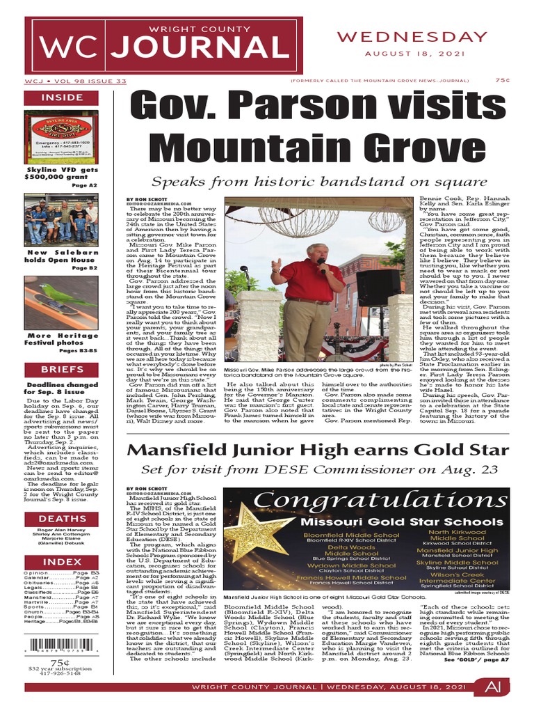 Gov. Parson Visits Mountain Grove Journal WC Download Free PDF Drill