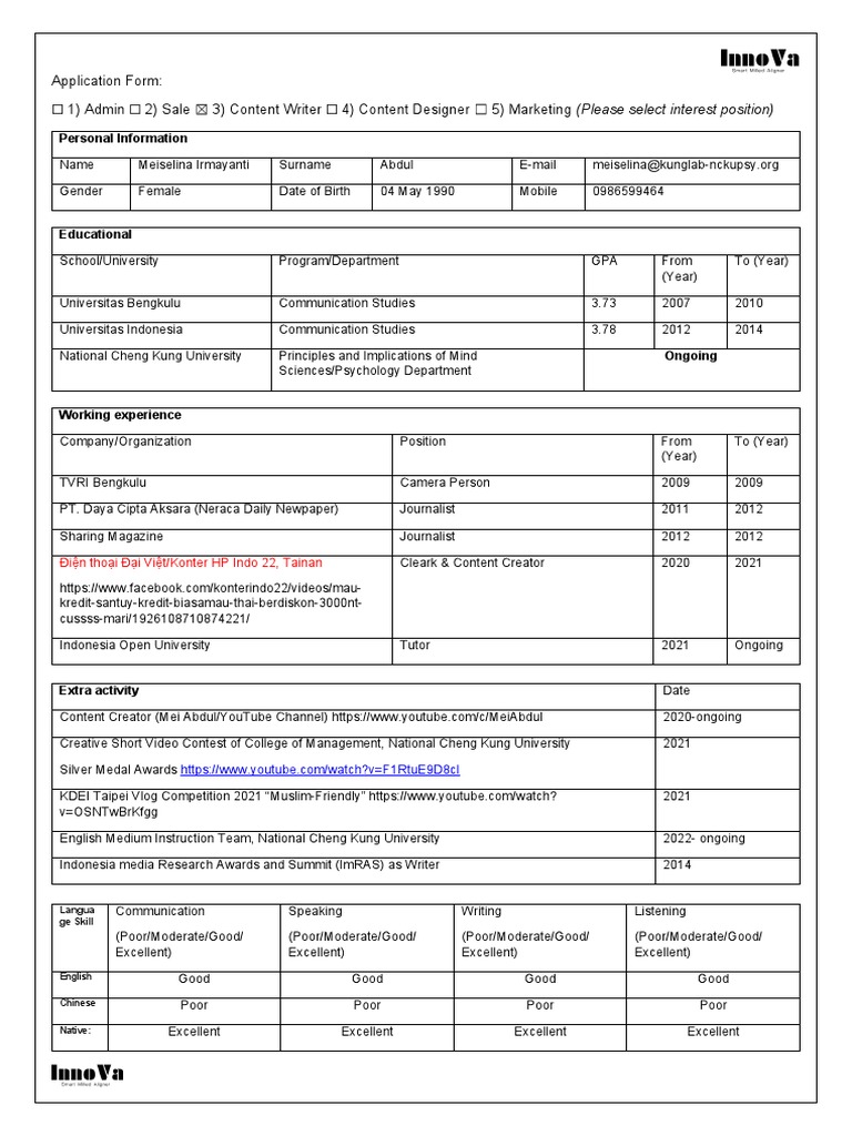 Content Writer Application Form | PDF | Streaming Media | E Commerce