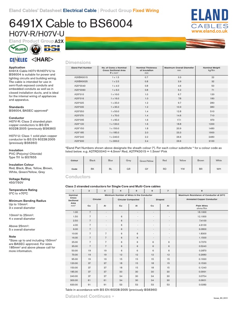H07V-R/U Cable Specifications and Ratings | PDF | Electrical Wiring ...