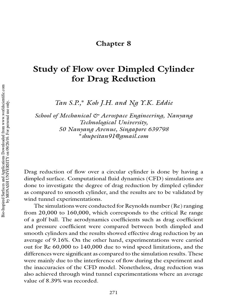 Dimpled Cylinder Drag Reduction Study | PDF