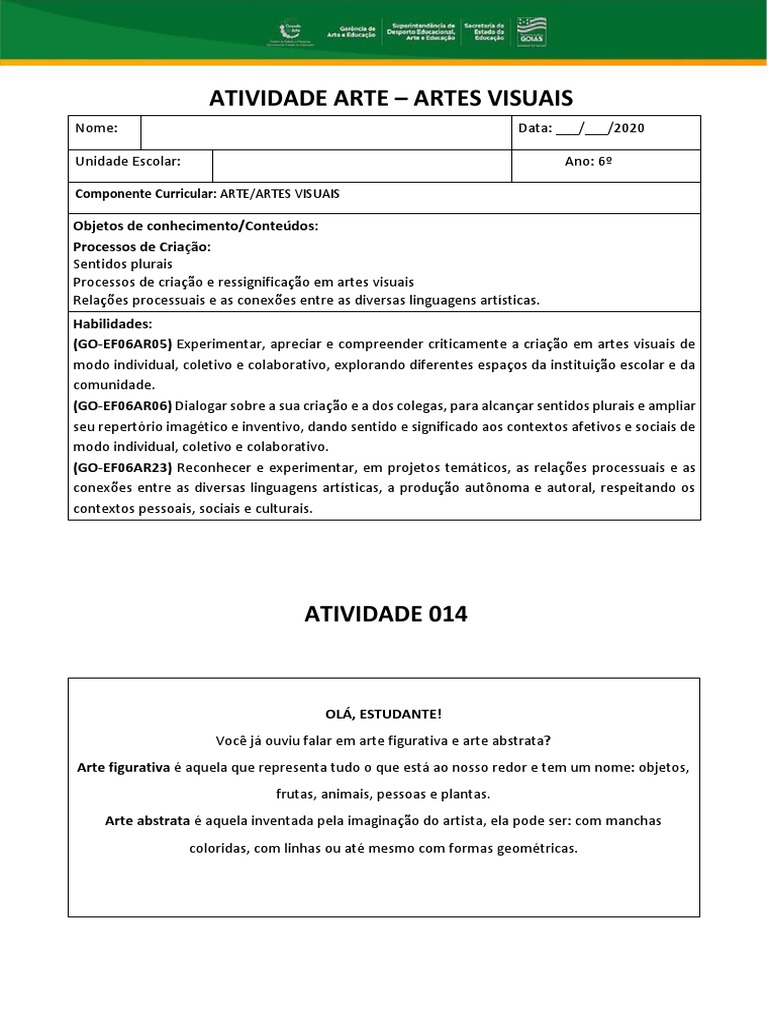 Atividade de Artes Visuais 6º Ano | PDF | Arte abstrata | Pinturas