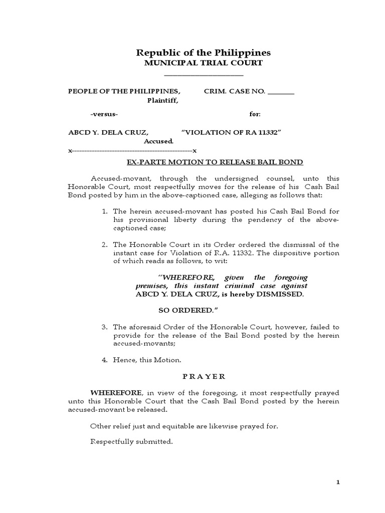 Sample Motion To Release Bail Bond PDF