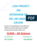 English Project ON Interview of Dr. Apj Abdul Kalam: CLASS - XII Science