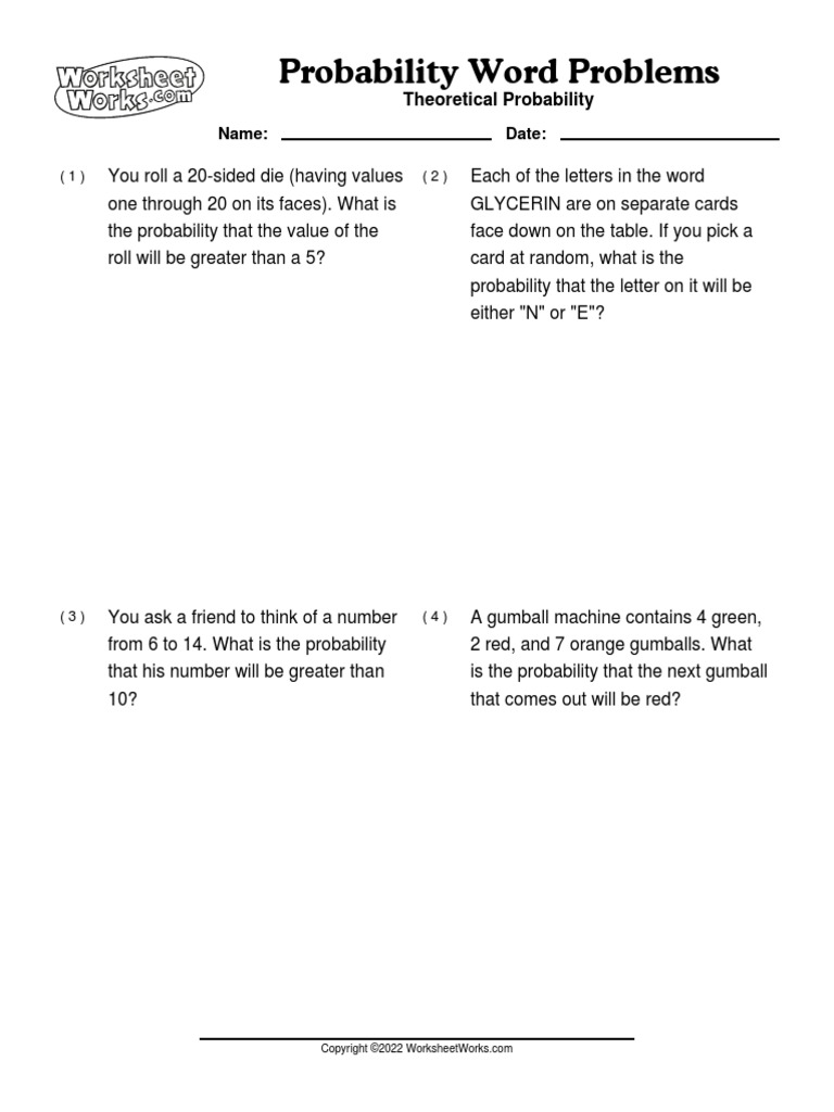 WorksheetWorks Probability Word Problems 1 PDF Probability
