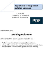 Lecture 7: Hypothesis Testing About Population Variance: S. Nakale University of Namibia