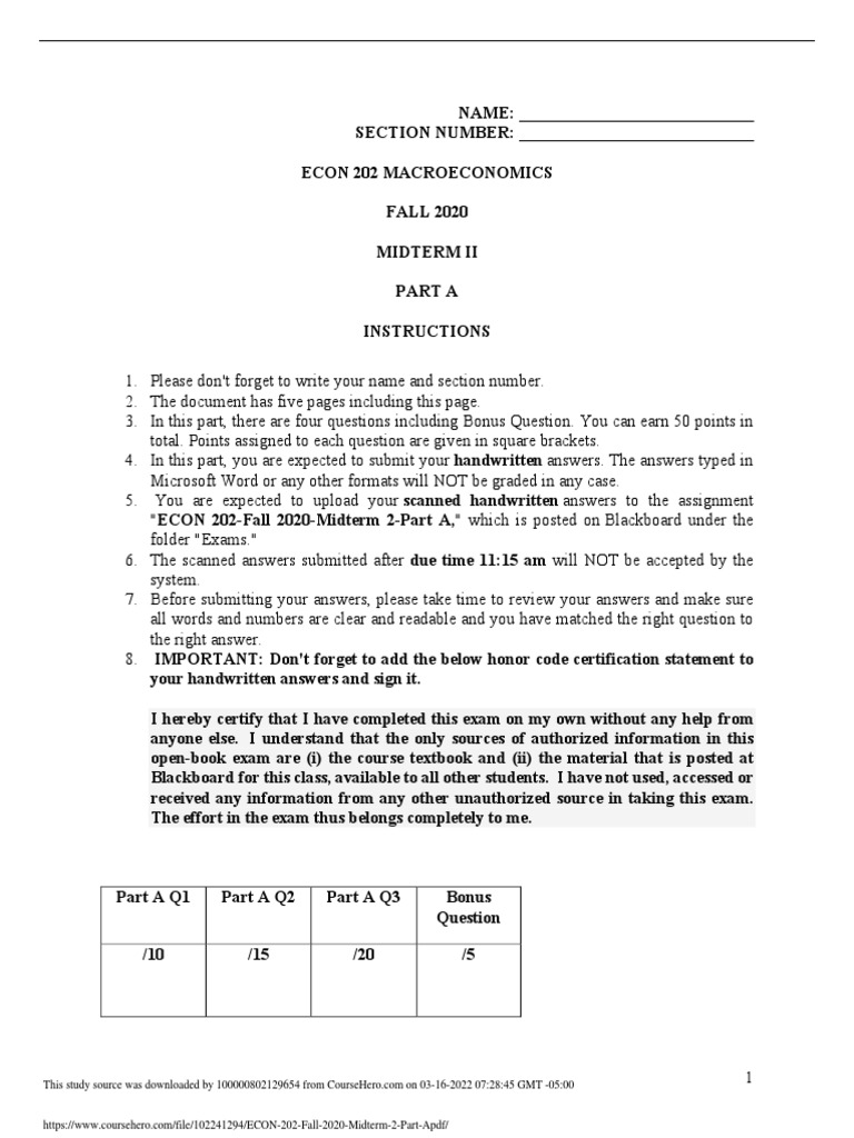ECON 202 Midterm II Instructions | PDF | Production Function | Labour ...