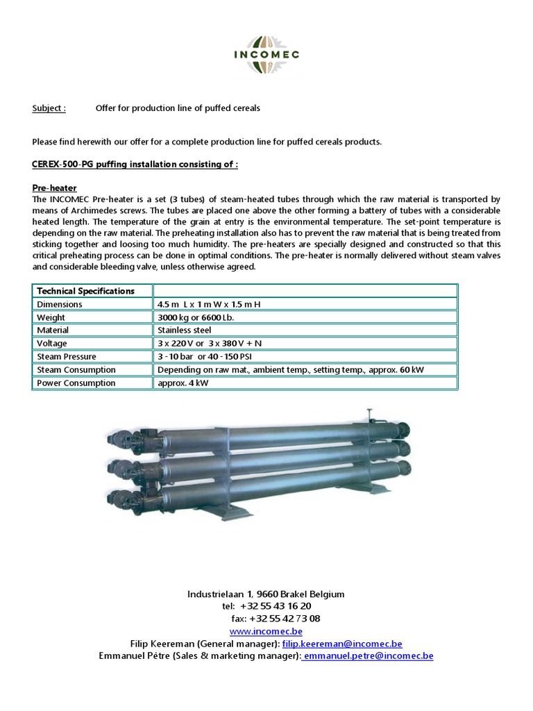 CEREX-500-PG Puffing Installation Consisting Of: Pre-Heater | PDF ...