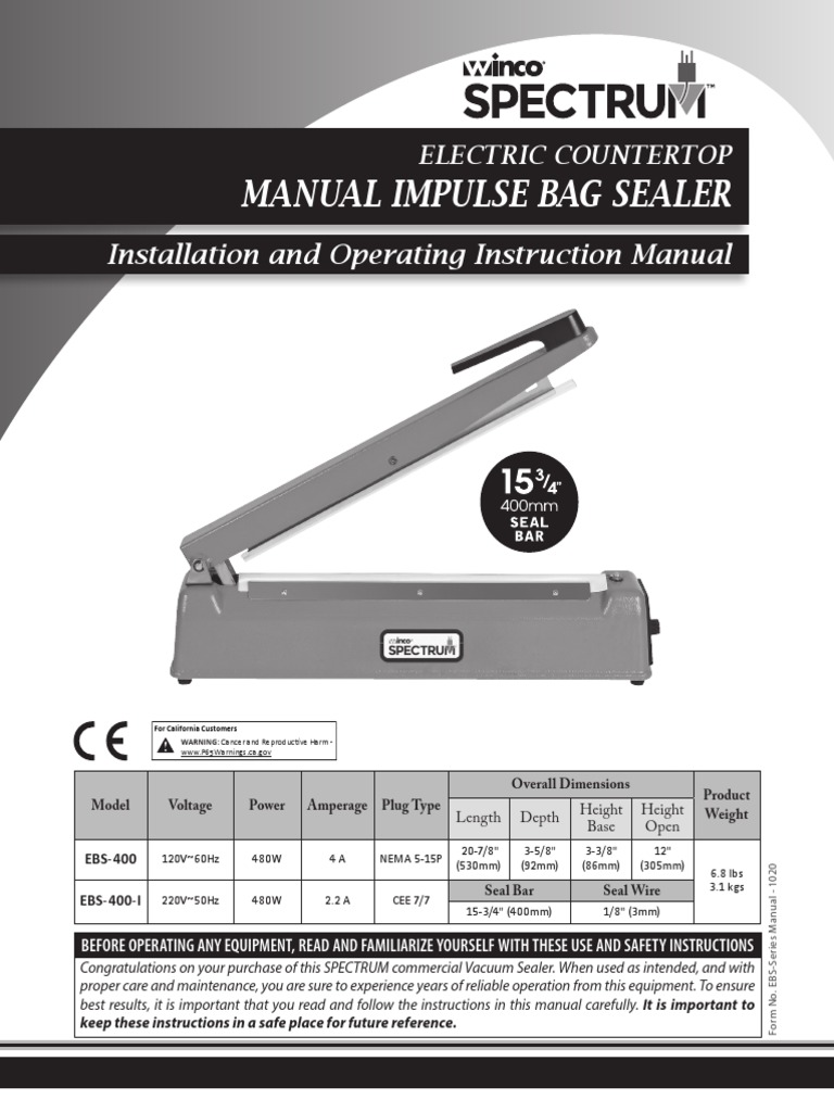 Manual Impulse Bag Sealer Installation and Operating Instruction