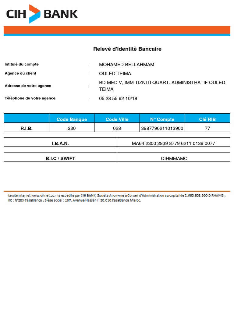 Relevé D’Identité Bancaire Fortis – RPAZF