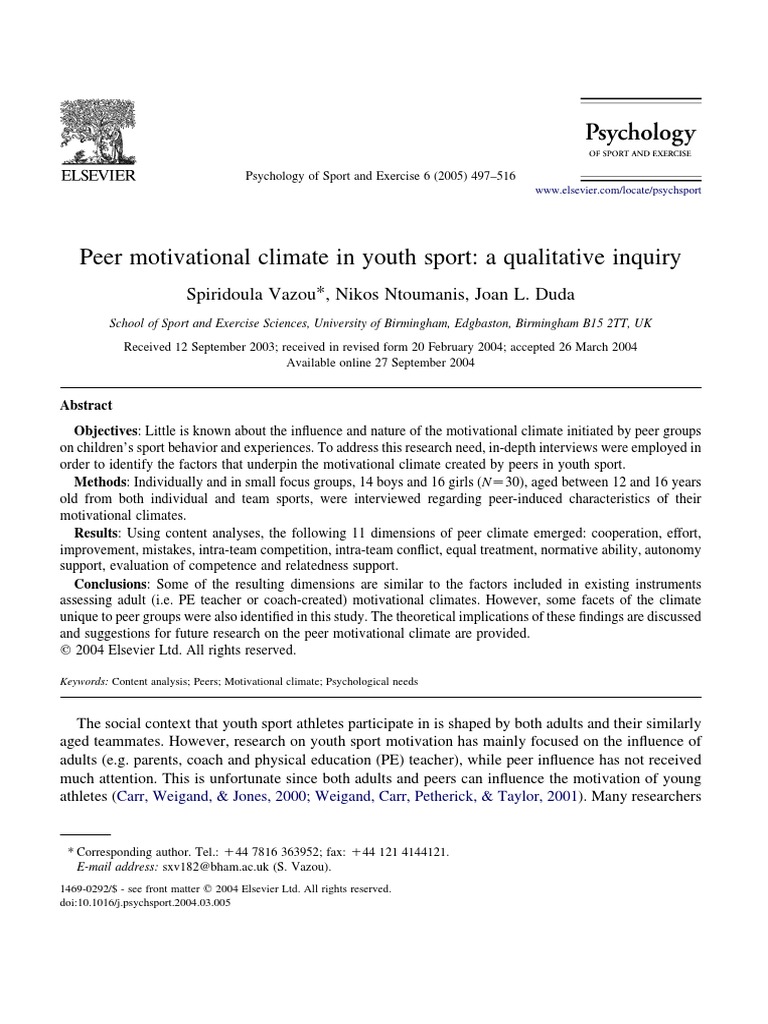 Peer Influence on Youth Sports Motivation | PDF | Interview | Methodology