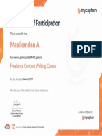 MyCaptain Freelance Content Writing Workshop Certificate