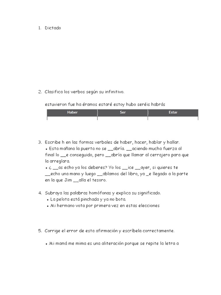 Ejercicios de gramática y vocabulario | PDF | Artes del Lenguaje y ...