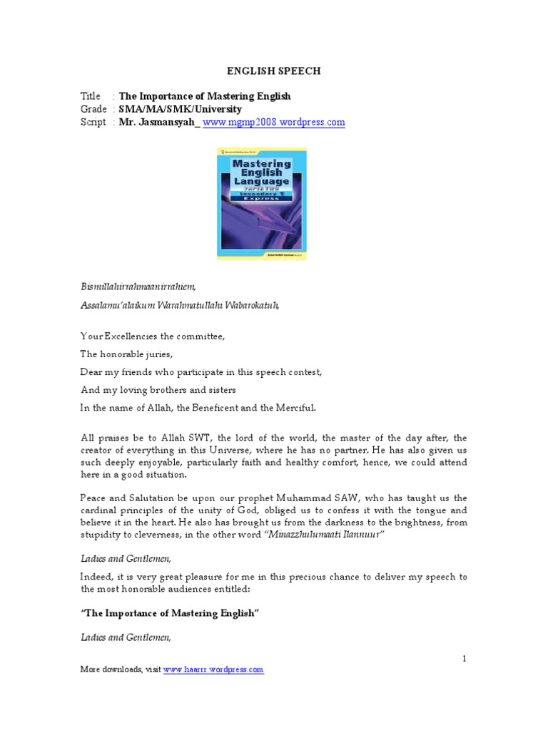English Speech The Importance of Mastering English | PDF | English ...