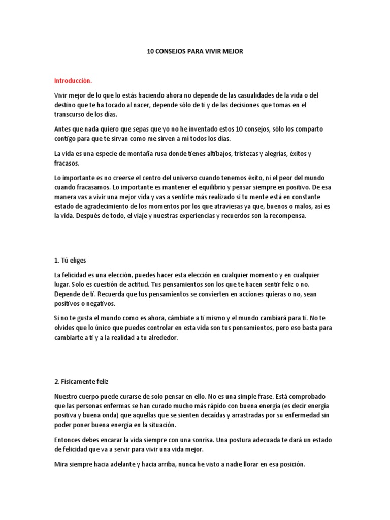 10 Consejos para Vivir Mejor - Practica | PDF | Amor | Felicidad