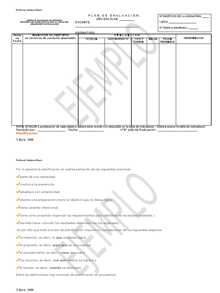 Formato Plan de Evaluacion | Descargar gratis PDF | Planificación ...
