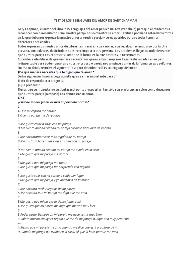 Test de Los 5 Lenguajes Del Amor de Gary Chapman | PDF | Amor