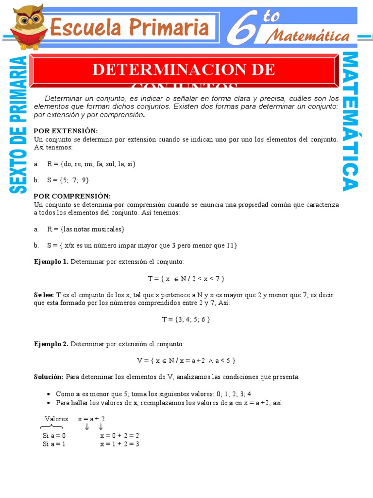 Determinacion Por Extension y Comprension de Conjuntos para Sexto de ...