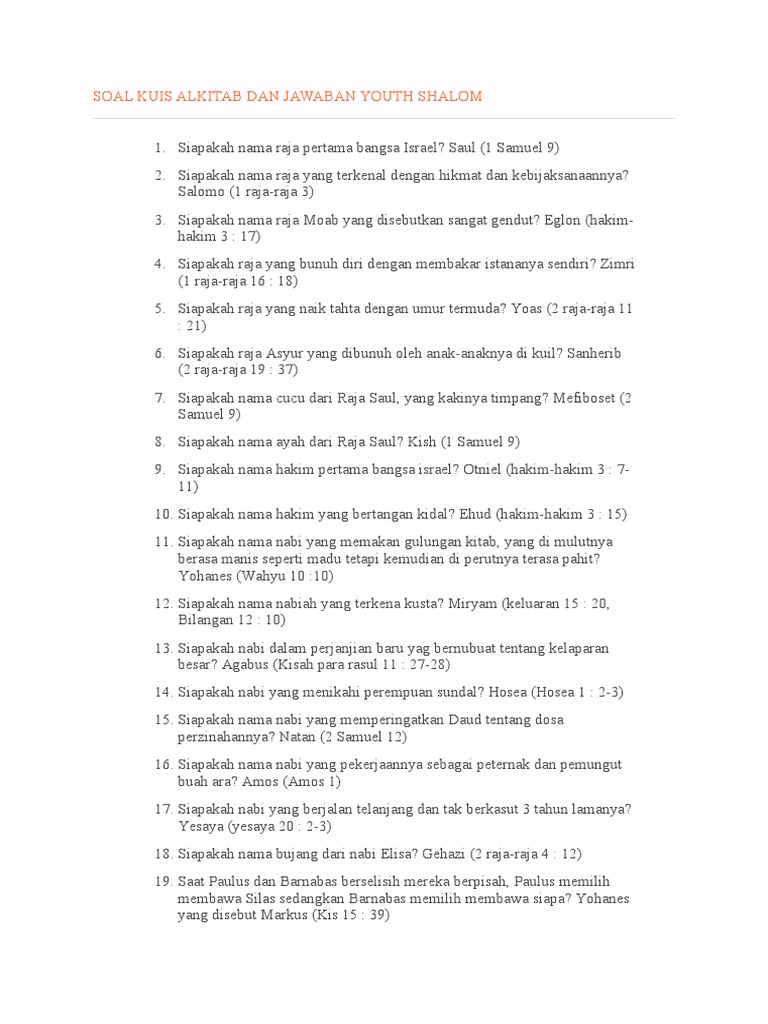 Soal Kuis Alkitab Dan Jawaban Youth Pdf