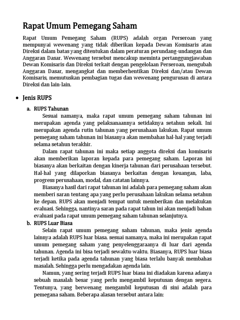 Panduan Rapat Umum Pemegang Saham | PDF