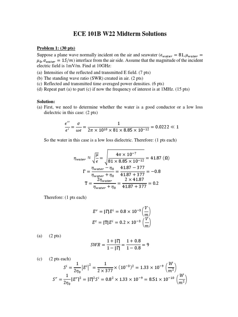 ECE 101B W22 Midterm Solutions | PDF | Polarization (Waves) | Waves