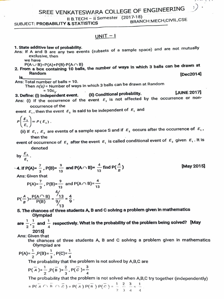 P&S - 2 Marks Questions | PDF