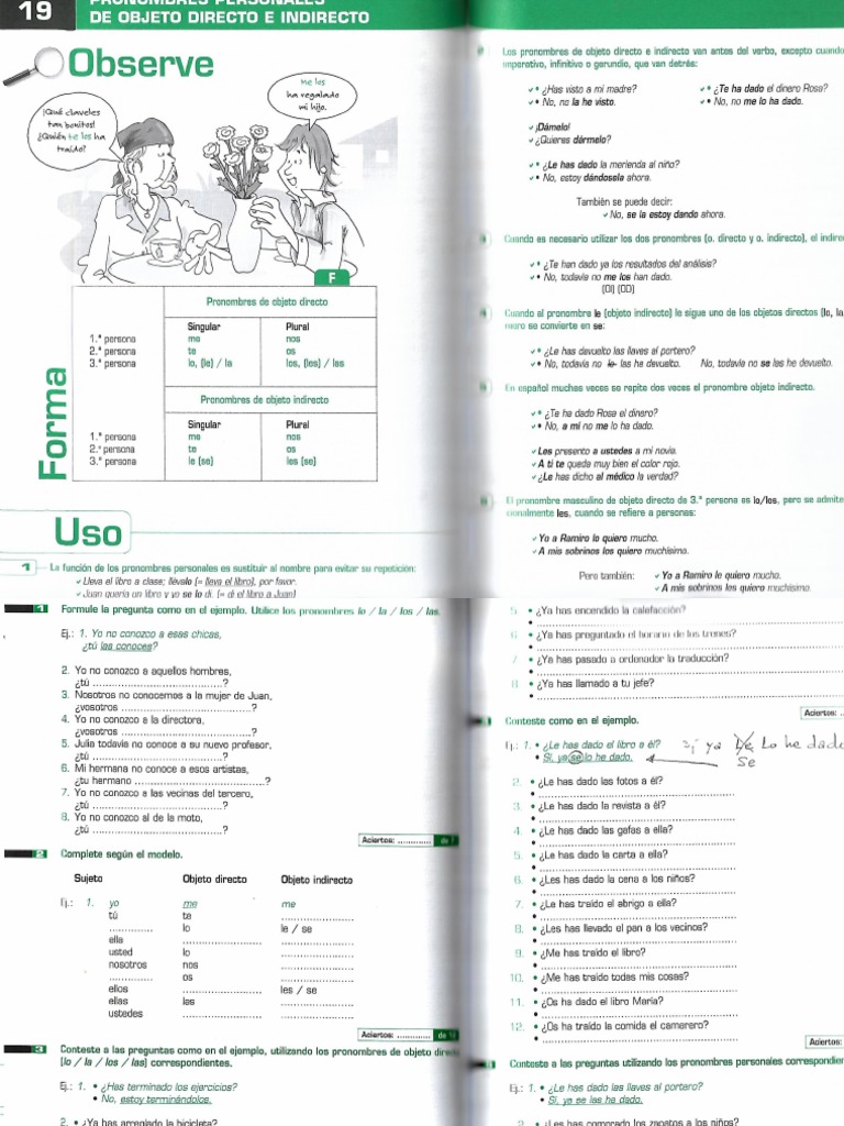 Pronombres Personales de Complemento Directo e Indirecto | PDF