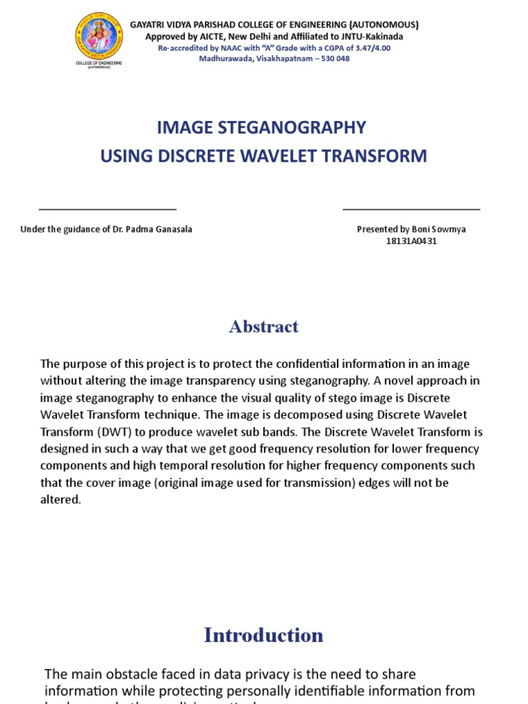 Image Steganography Using Discrete Wavelet Transform | PDF