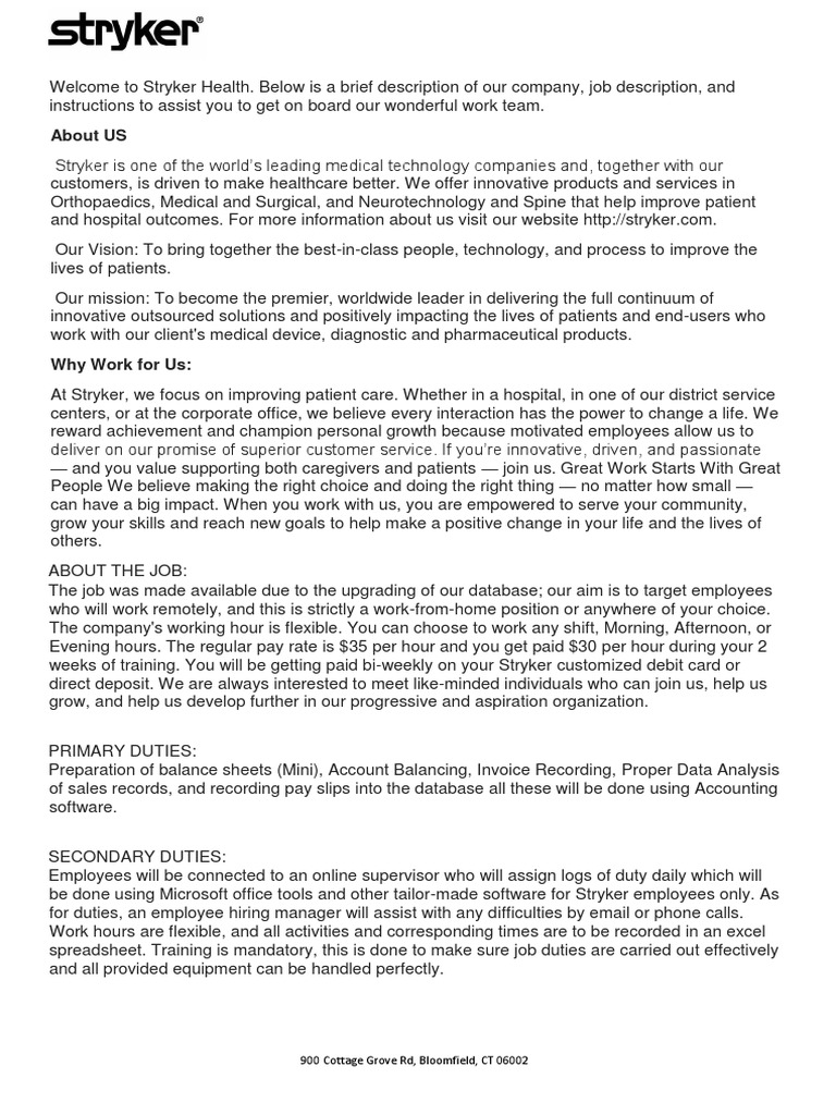 Stryker Healthcare Job Briefing | PDF