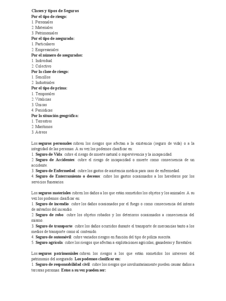 Clases y Tipos de Seguros | PDF | Póliza de seguros | Seguro