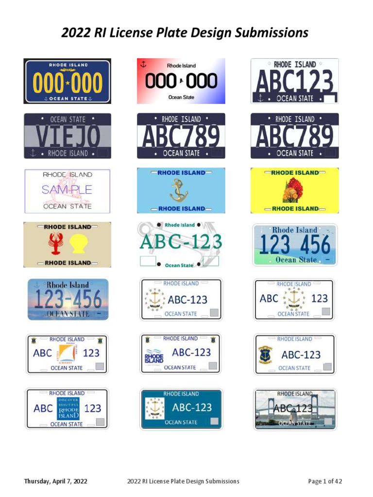 2022 RI License Plate Design Submissions PDF