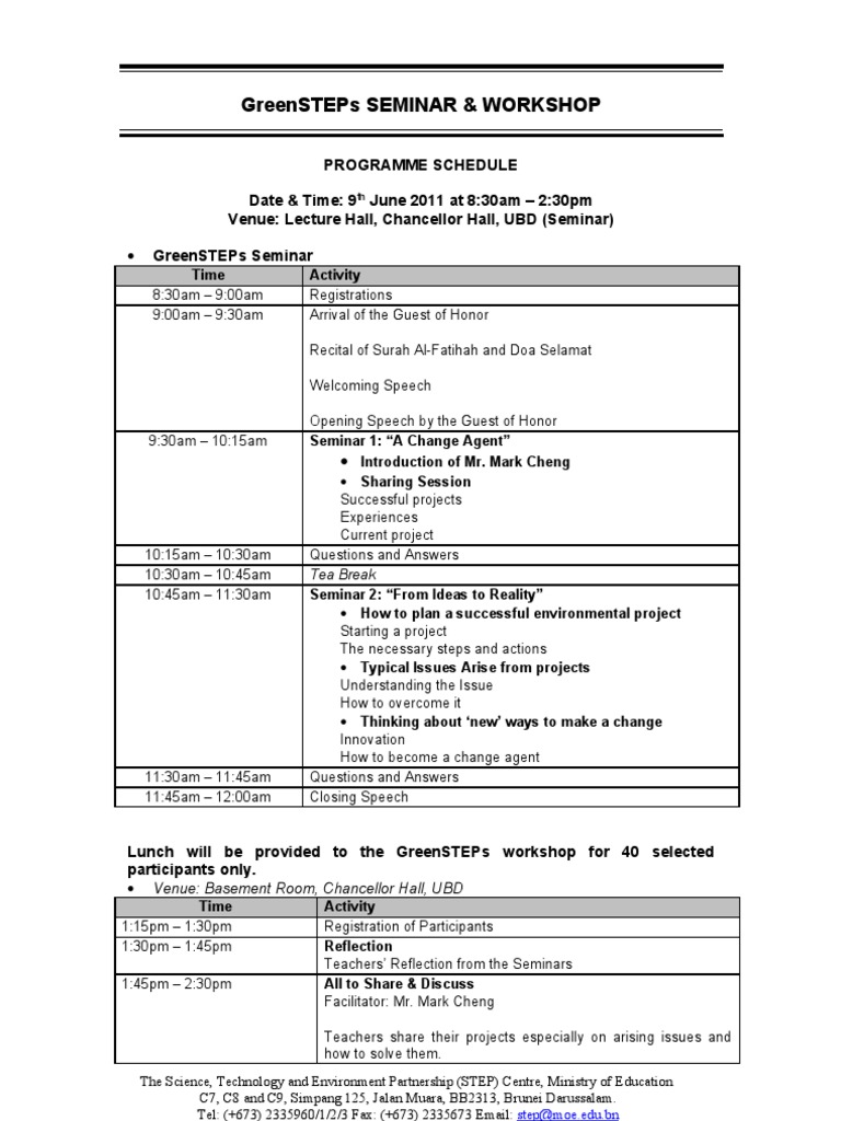 GreenSTEPs Seminar & Workshop Schedule | PDF | Science And Technology ...